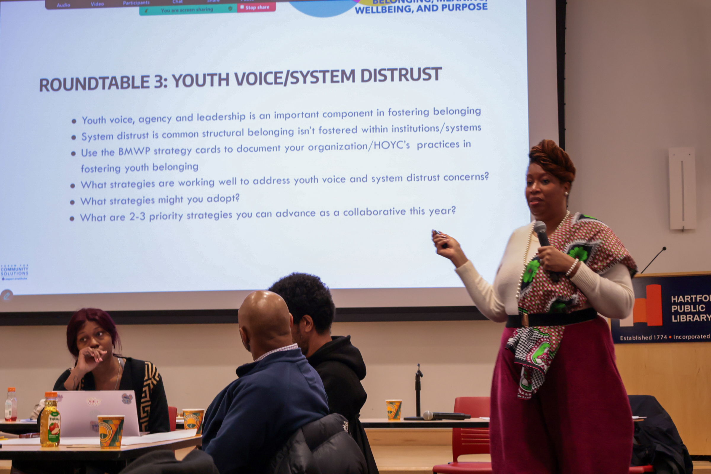 JAN 2026 HOYC Meeting-02 Dr. Rashida Govan, of the Aspen Institute, leading a meeting of the Hartford Opportunity Youth Collaborative at the Hartford Public Library