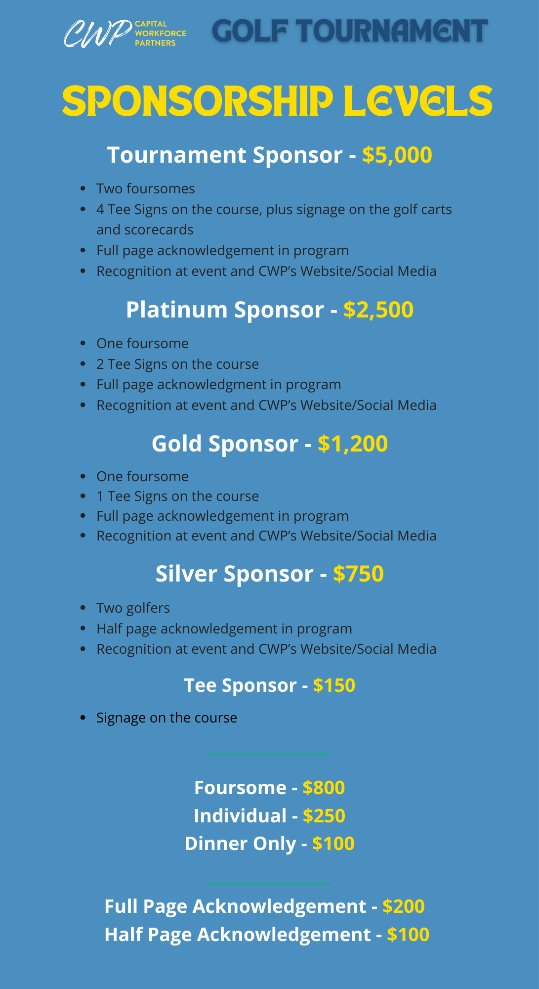 Golf Tournament Sponsors List