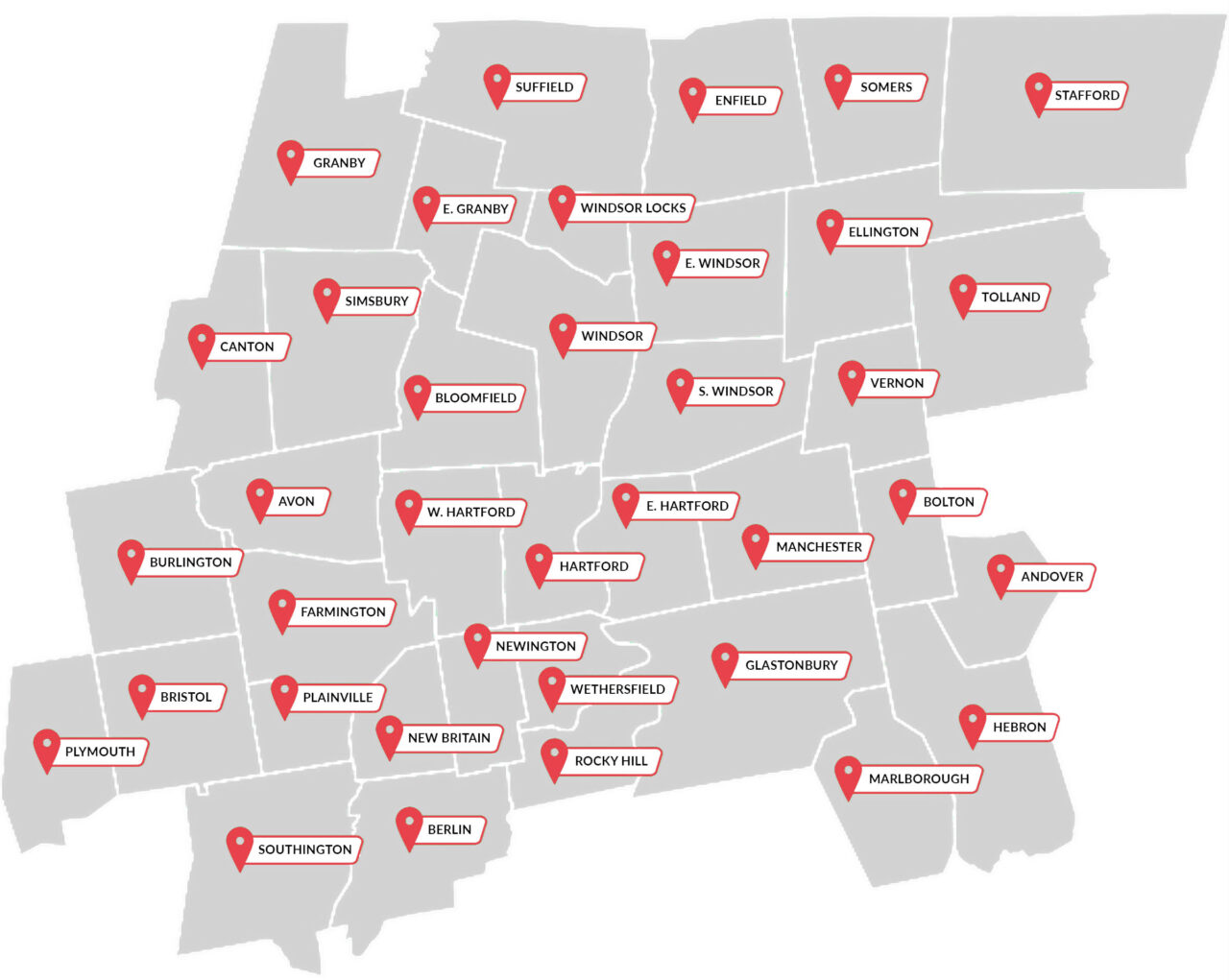 Map graphic of the 37 towns within the CWP service area