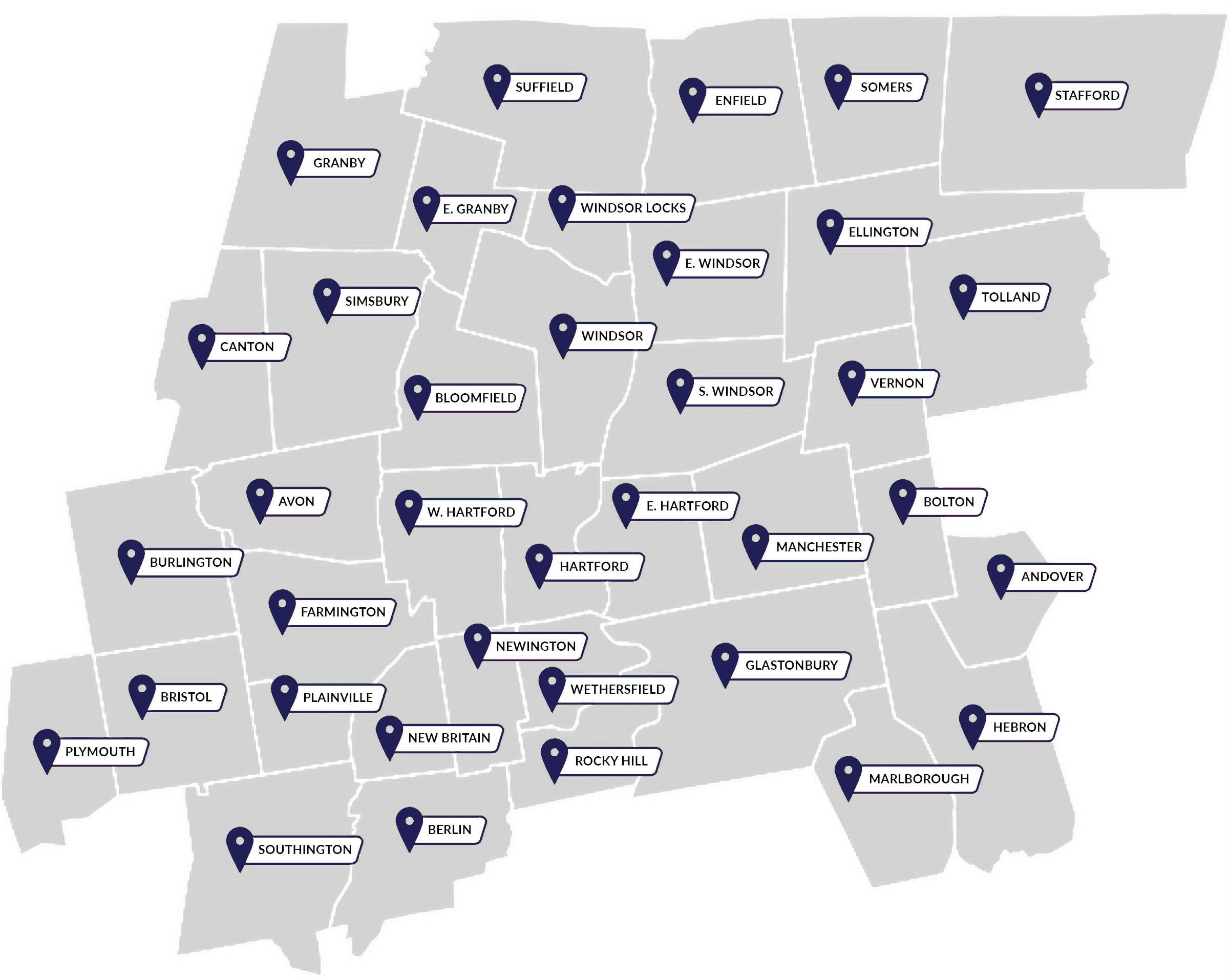 Map graphic of the 37 towns within the CWP service area